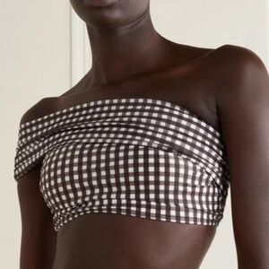 Peony Swim One-Shoulder Gingham Bikini Top Cocoa Brown XL